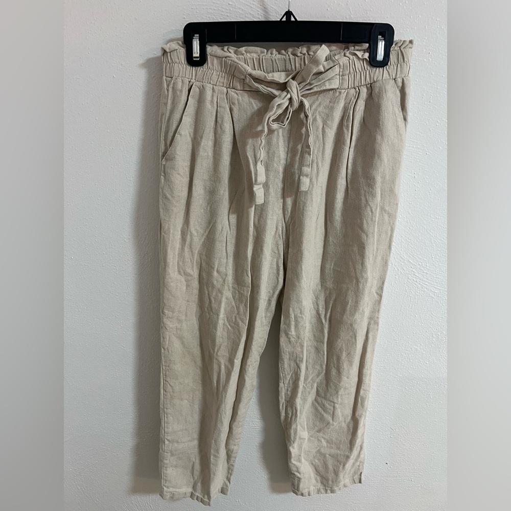 Linen Blend Beige Cropped Pants MEDIUM
